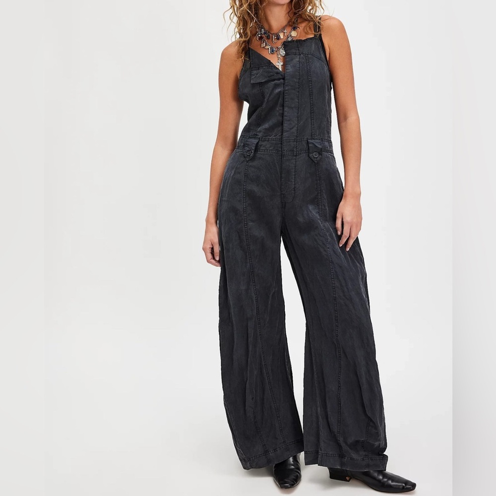 Free People Washed Black Wide-Leg Jumpsuit